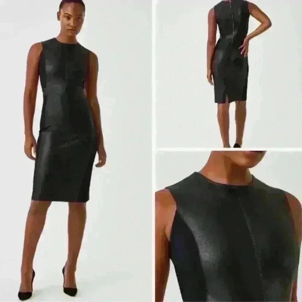 - NEW SPANX Leather-Like Combo Fitted Dress SIZE X-LARGE Black cocktail dress